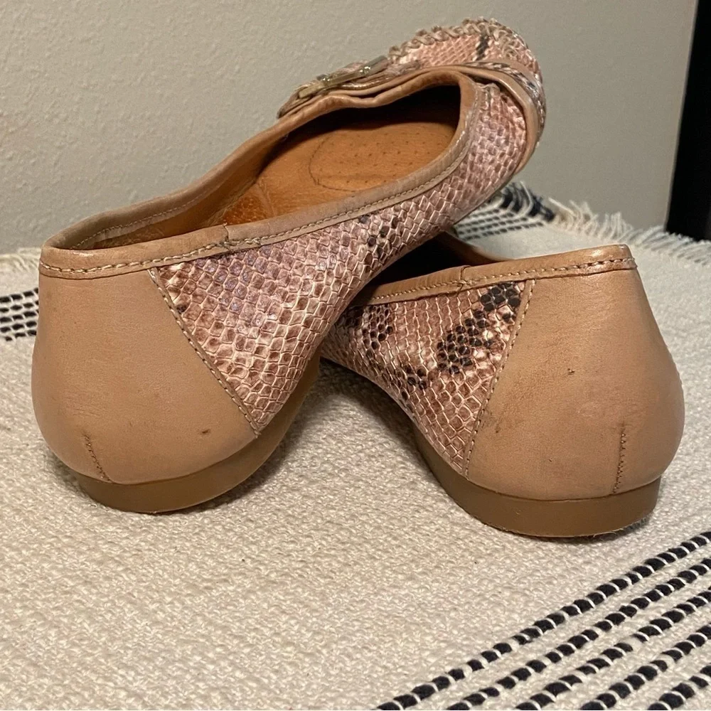 NURTURE / Tan Snake Skin Flats with Buckle on Toe Size 8.5M